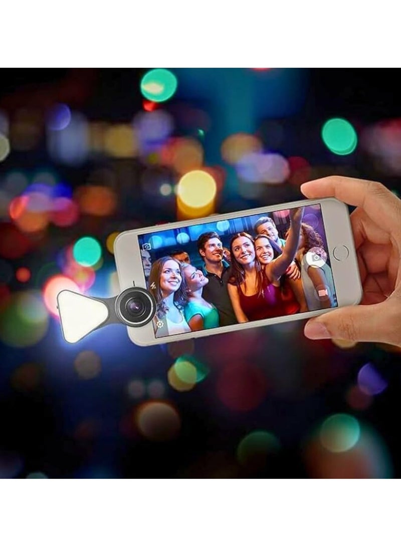 Rechargeable LED Selfie Light and Universal Camera Lens, 10x Macro Lens and 0.65x Wide Angle Clip-on Lens for Mobile Phones, Multi-level Brightness for Photography and Video (Silver) - Image 1