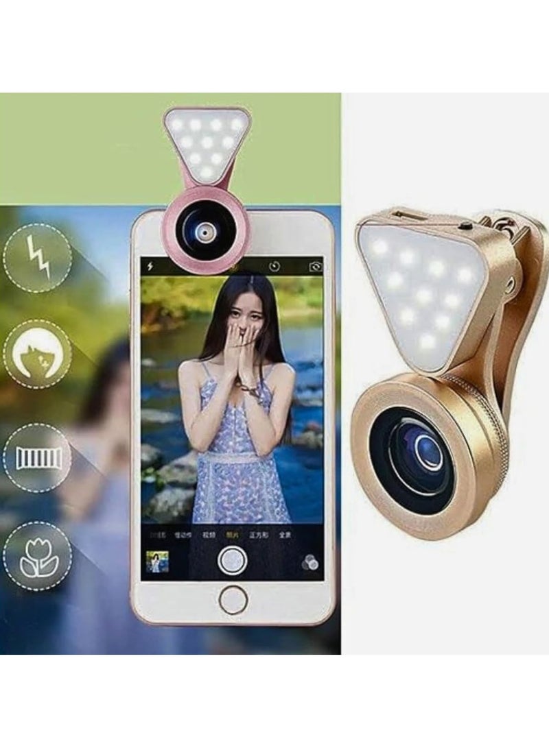 Rechargeable LED Selfie Light and Universal Camera Lens, 10x Macro Lens and 0.65x Wide Angle Clip-on Lens for Mobile Phones, Multi-level Brightness for Photography and Video (Silver) - Image 3