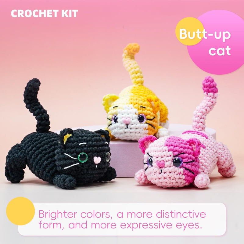 LUDOTEK Crochet Kit for Beginners, Crochet Animal Kits,Crocheting Kit for Starters with Step-by-Step Video Tutorials, Beginner Crochet Kits for Adults(3 Pack cat) - Image 2