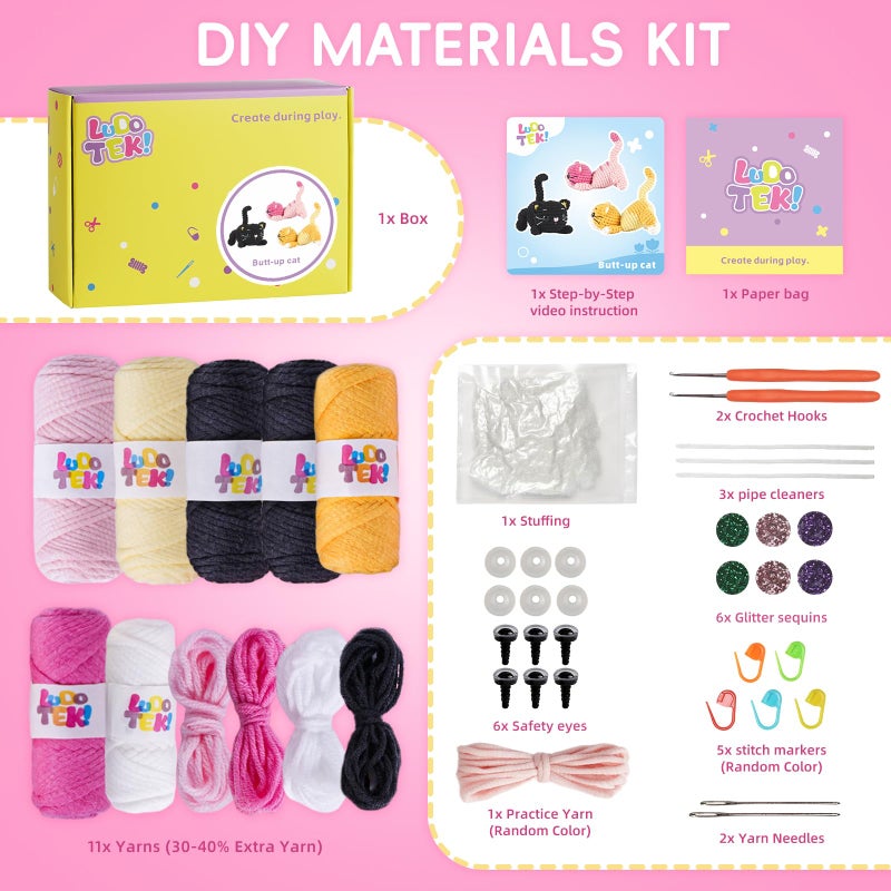 LUDOTEK Crochet Kit for Beginners, Crochet Animal Kits,Crocheting Kit for Starters with Step-by-Step Video Tutorials, Beginner Crochet Kits for Adults(3 Pack cat) - Image 3