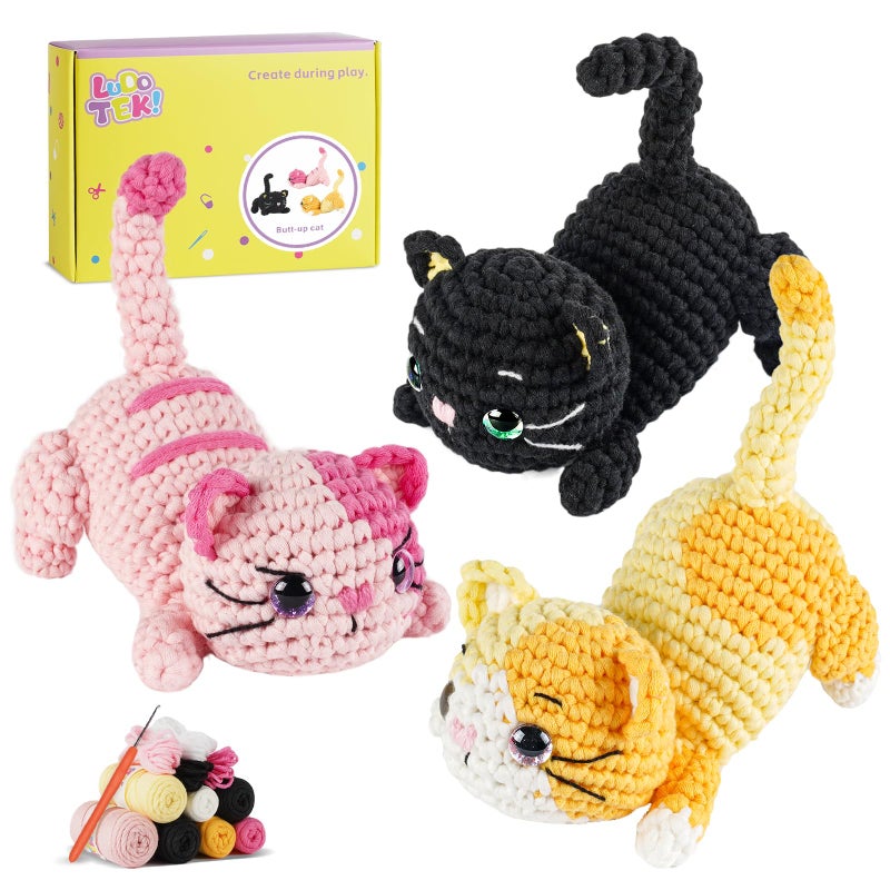 LUDOTEK Crochet Kit for Beginners, Crochet Animal Kits,Crocheting Kit for Starters with Step-by-Step Video Tutorials, Beginner Crochet Kits for Adults(3 Pack cat) - Image 1