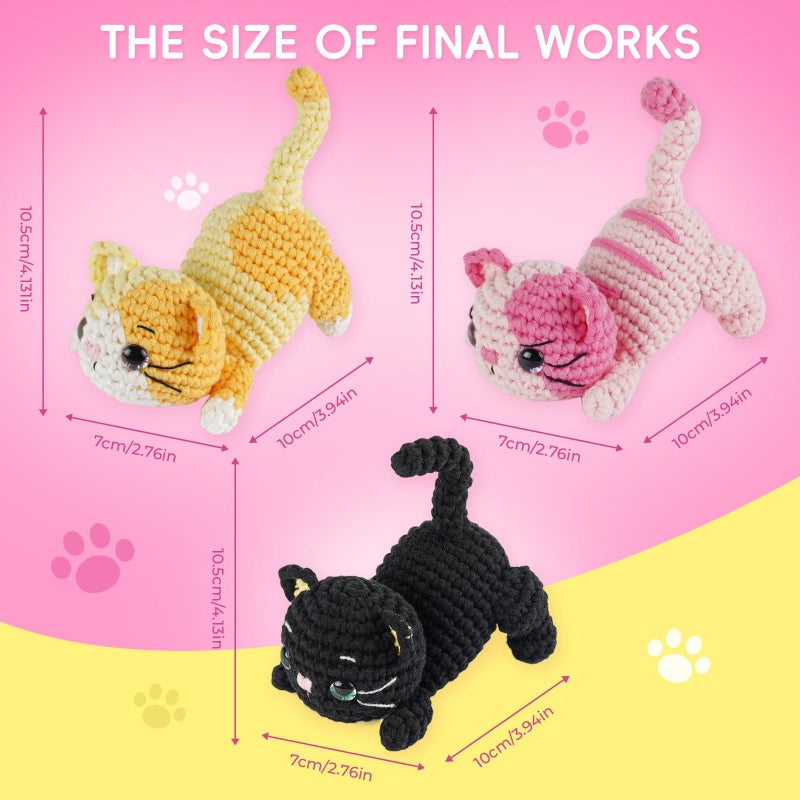 LUDOTEK Crochet Kit for Beginners, Crochet Animal Kits,Crocheting Kit for Starters with Step-by-Step Video Tutorials, Beginner Crochet Kits for Adults(3 Pack cat) - Image 5