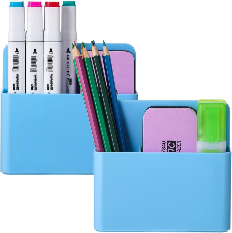 Marbrasse Mabrasse 2p Magnetic Dry Erase Marker Holder,Pen and Eraser Holder for Whiteboard, Magnet Pencil Cup Utility Storage Organizer for Office, Refrigerator, Locker and Metal Cabinets (Blue) - Image 1