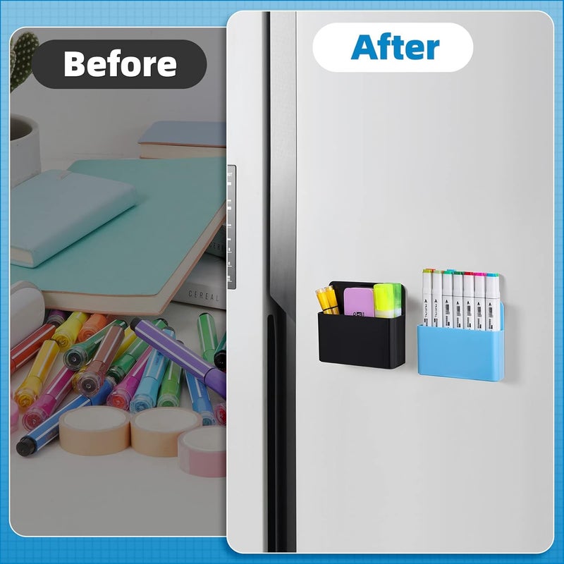 Marbrasse Mabrasse 2p Magnetic Dry Erase Marker Holder,Pen and Eraser Holder for Whiteboard, Magnet Pencil Cup Utility Storage Organizer for Office, Refrigerator, Locker and Metal Cabinets (Blue) - Image 3