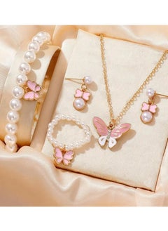 Goolsky 1set Pearl Butterfly Trendy Necklace Earrings Pearl Bracelet Ring Set For Girls  - Image 1