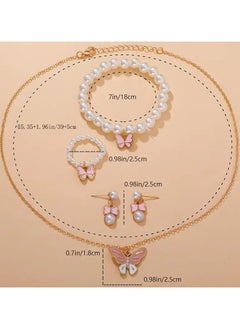 Goolsky 1set Pearl Butterfly Trendy Necklace Earrings Pearl Bracelet Ring Set For Girls  - Image 3