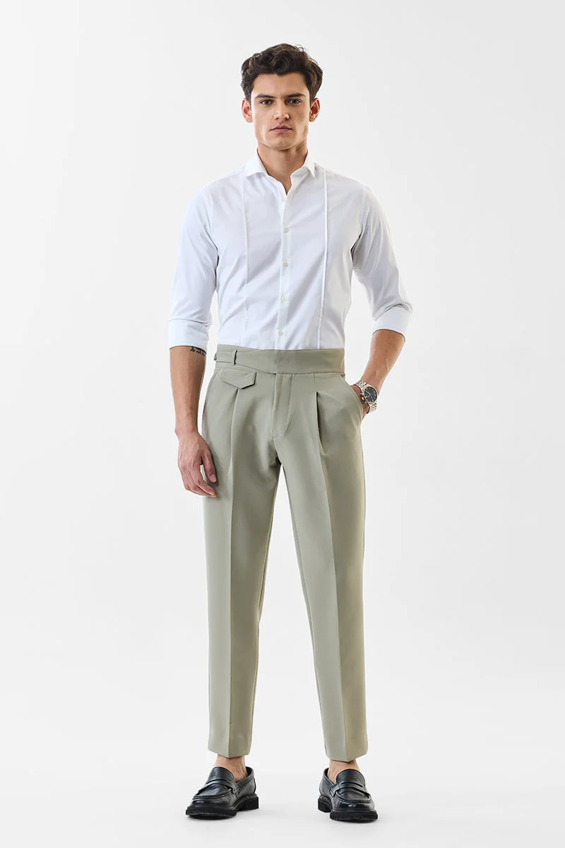 سنيتش Beige Solid Loose Fit Formal Trousers