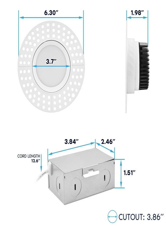LUXRITE مصابيح LUXRITE LED غائرة بدون إطار مقاس 4 بوصات مع صندوق توصيل، 5 درجات حرارة لونية قابلة للاختيار من 2700 كلفن إلى 5000 كلفن، 15 واط، 1200 لومن، قابلة للتعتيم، مقاومة للماء ومصنفة IC، إضاءة سفلية بدون علبة، مدرجة في قائمة ETL، مناسبة للمباني الجديدة والتجديدات - Image 5