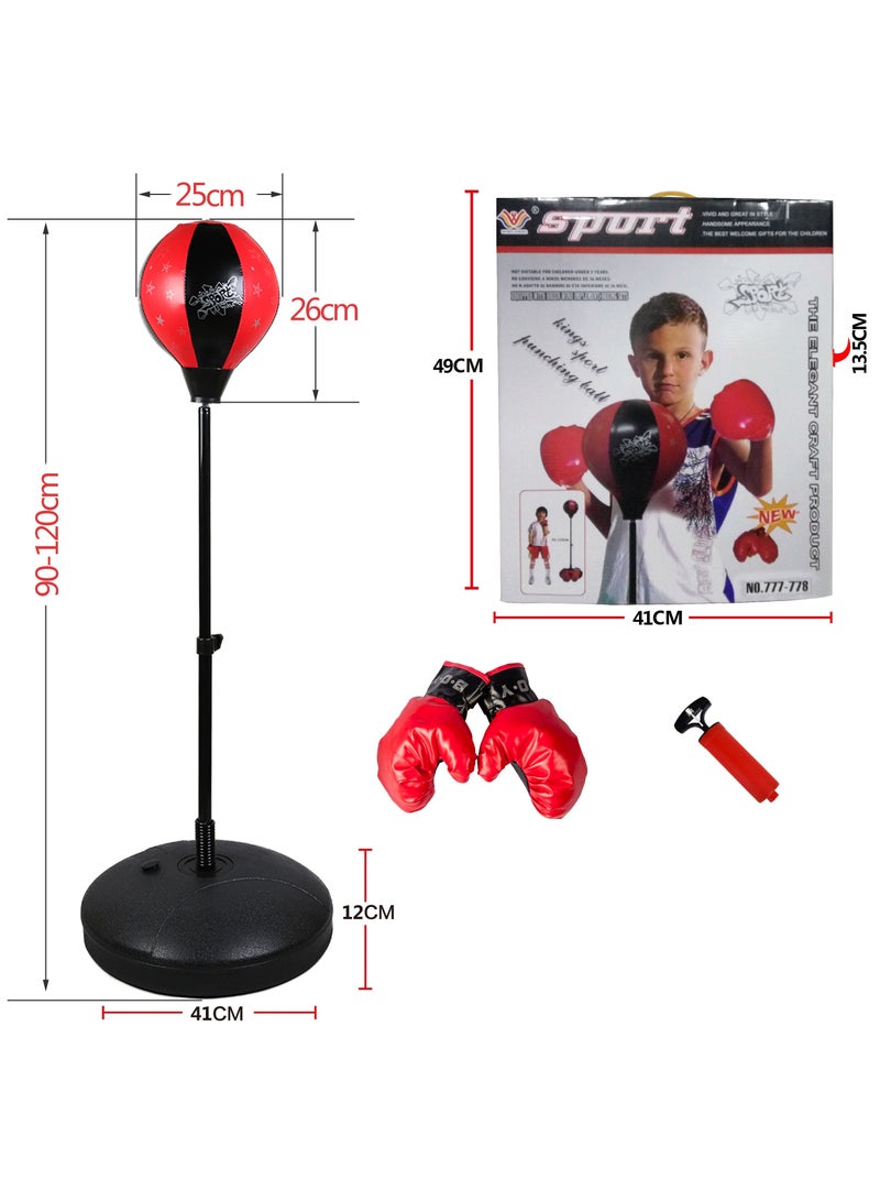 Generic Punching Bag Set for Kids, Boxing Gloves with Boxing Ball, Pump, Adjustable Stand 90-120CM  - Image 2