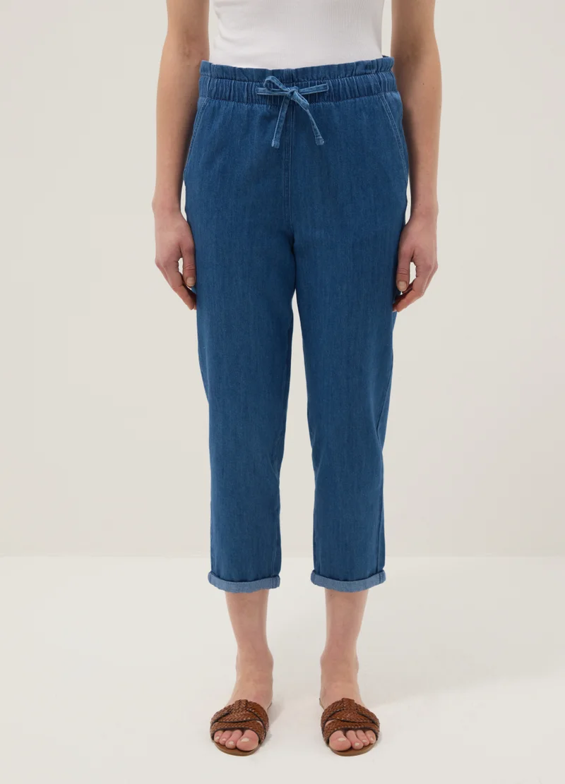 Ovs OVS Paper Bag Trousers In Pure Blue Denim Cotton Regular Fit