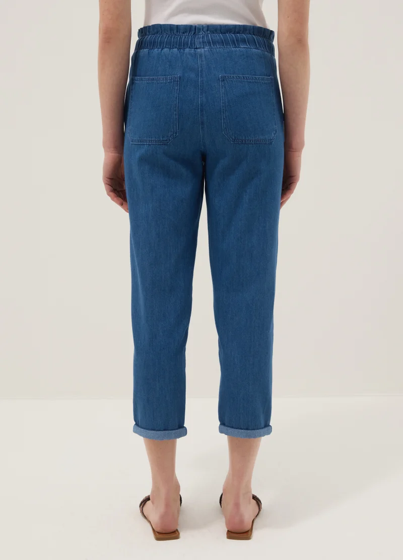 Ovs  OVS Paper Bag Trousers In Pure Blue Denim Cotton Regular Fit for Women | Best Price UAE