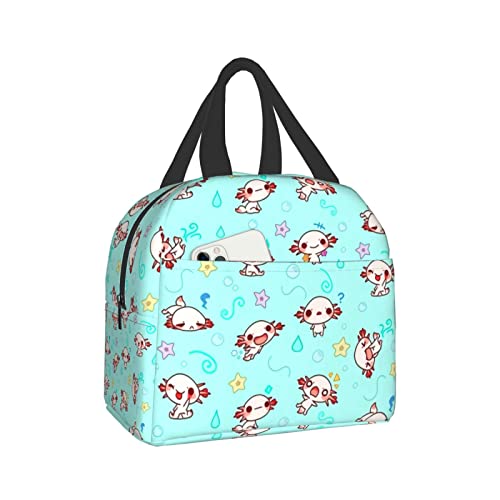Axolotl Kawaii Cute Lunch Bag Animal Lunch Box Reusable Insulated Meal Bags Food Container For Girls Boys Kids Men Women School Work Travel Picnic