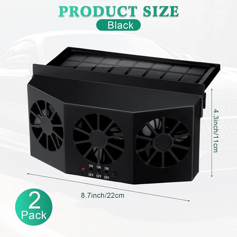 Tujoe 2 Pack Solar Powered Car Exhaust Fan with 3 Fans - 4500 RPM Air Vent Radiator for Cars (Black) - Image 2