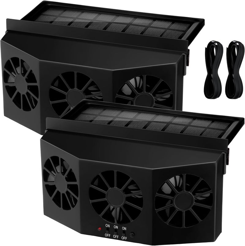Tujoe 2 Pack Solar Powered Car Exhaust Fan with 3 Fans - 4500 RPM Air Vent Radiator for Cars (Black) - Image 1
