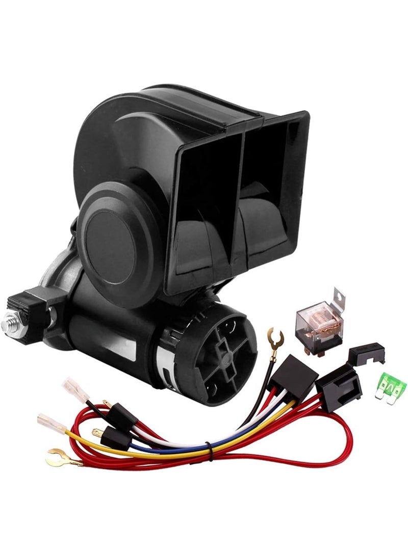 طقم بوق هوائي عالي الصوت مع بوق قطار مرحل للشاحنات والسيارات والدراجات النارية والقوارب (اللون: أسود)