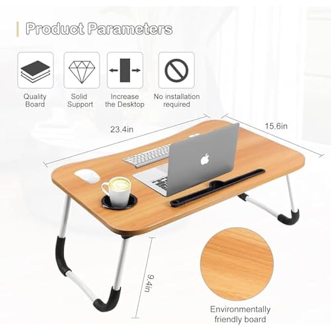 ايه دبليو اتش  مكتب كمبيوتر محمول قابل للطي AWH مكتب لفة قابل للتعديل مع حامل أكواب iPad حامل أكواب أرجل قابلة للطي طاولة كمبيوتر محمول متعددة الأغراض للدراسة أو الوجبات في السرير أو الأريكة بألوان متنوعة - Image 3