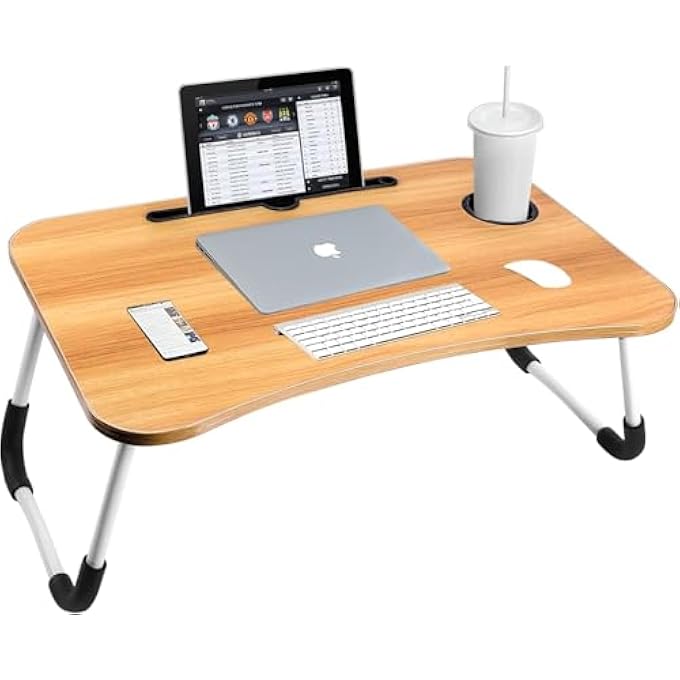 ايه دبليو اتش  مكتب كمبيوتر محمول قابل للطي AWH مكتب لفة قابل للتعديل مع حامل أكواب iPad حامل أكواب أرجل قابلة للطي طاولة كمبيوتر محمول متعددة الأغراض للدراسة أو الوجبات في السرير أو الأريكة بألوان متنوعة - Image 2