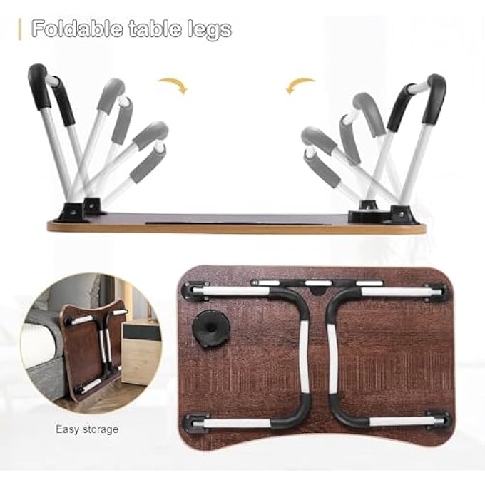 ايه دبليو اتش  مكتب كمبيوتر محمول قابل للطي AWH مكتب لفة قابل للتعديل مع حامل أكواب iPad حامل أكواب أرجل قابلة للطي طاولة كمبيوتر محمول متعددة الأغراض للدراسة أو الوجبات في السرير أو الأريكة بألوان متنوعة - Image 5