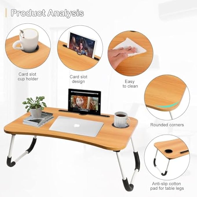 ايه دبليو اتش  مكتب كمبيوتر محمول قابل للطي AWH مكتب لفة قابل للتعديل مع حامل أكواب iPad حامل أكواب أرجل قابلة للطي طاولة كمبيوتر محمول متعددة الأغراض للدراسة أو الوجبات في السرير أو الأريكة بألوان متنوعة - Image 4
