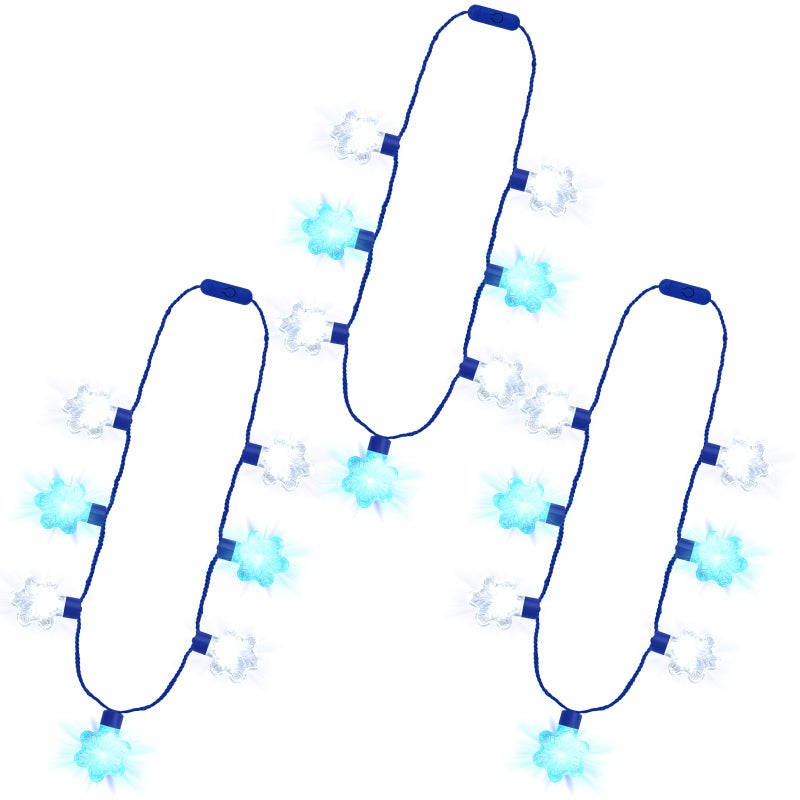 Traplace 3PCS Christmas Light Necklace Light up 3 Glow Modes Christmas Accessories 7 Light Bulbs Blue White Snowflakes Wearable Xmas Party Favors for Ugly Sweater Parties New Year Party Supplies - Image 3