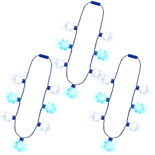 Traplace 3PCS Christmas Light Necklace Light up 3 Glow Modes Christmas Accessories 7 Light Bulbs Blue White Snowflakes Wearable Xmas Party Favors for Ugly Sweater Parties New Year Party Supplies - Image 1