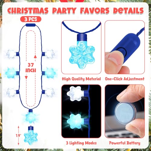 Traplace 3PCS Christmas Light Necklace Light up 3 Glow Modes Christmas Accessories 7 Light Bulbs Blue White Snowflakes Wearable Xmas Party Favors for Ugly Sweater Parties New Year Party Supplies - Image 5