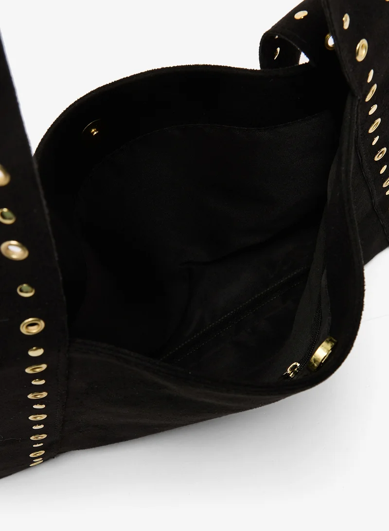 Ginger Black Metal Embellished Slouch Tote for Women | Best Price UAE