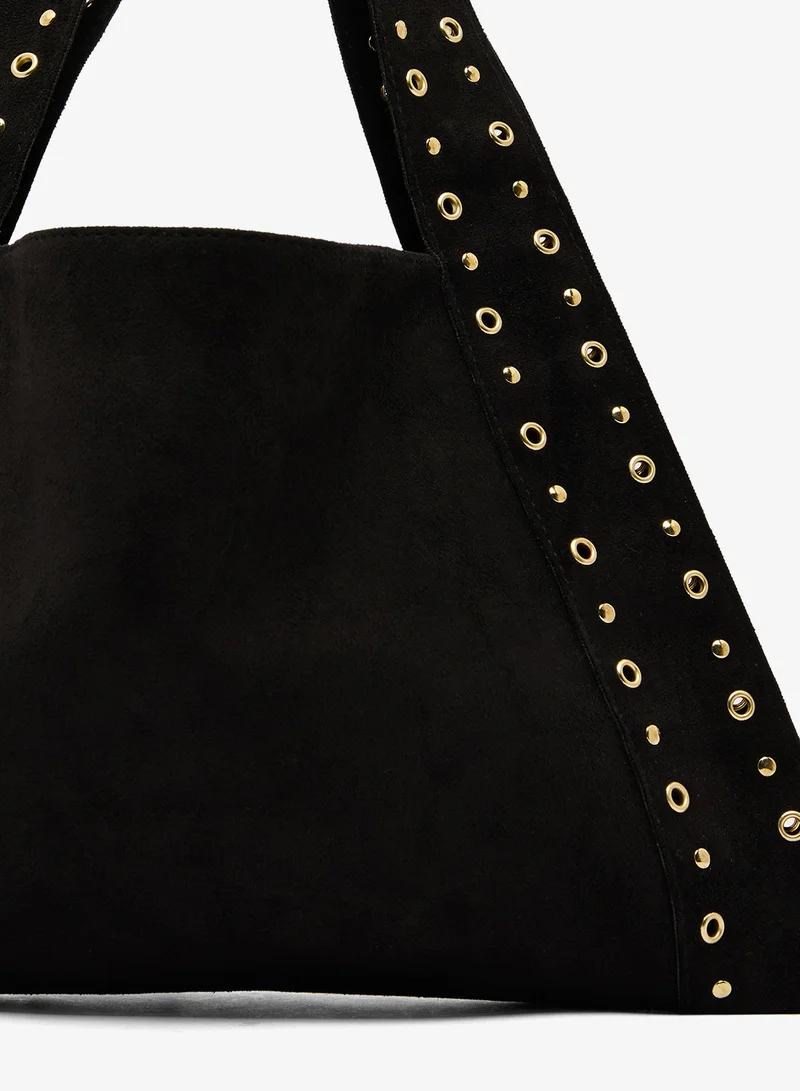Ginger Black Metal Embellished Slouch Tote for Women | Best Price UAE