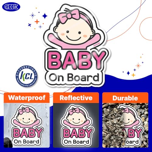 GEEKBEAR Baby on Board Car Sticker - Character Design, Reflective, Weather-Resistant (02. Basic Girl) - Image 4
