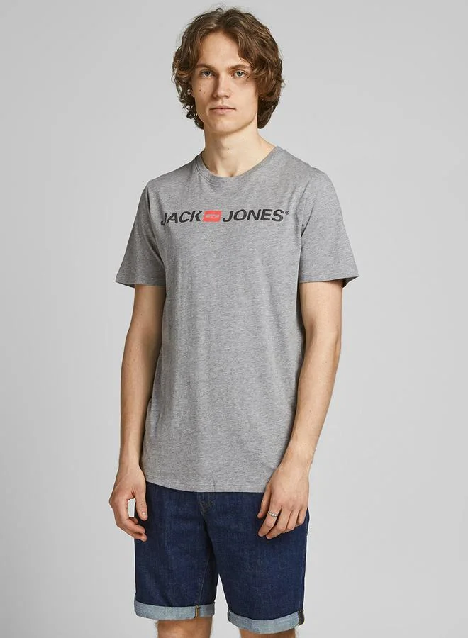 جاك اند جونز Logo Print Crew Neck Regular Fit T-shirt