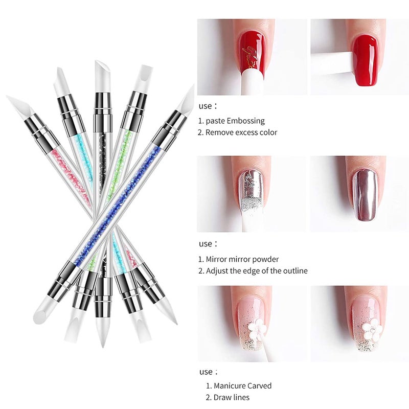 NAILWIND Nail Art Acrylic Pen Dual Tipped Silicone Rhinestone Nail Polish Carving Pen Silicone Head Acrylic Handle Nail Art Brushes Manicure DIY Brush Dotting Tools for Home Salon (5 Pcs) - Image 3