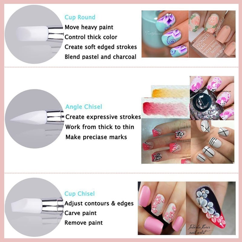 NAILWIND Nail Art Acrylic Pen Dual Tipped Silicone Rhinestone Nail Polish Carving Pen Silicone Head Acrylic Handle Nail Art Brushes Manicure DIY Brush Dotting Tools for Home Salon (5 Pcs) - Image 5