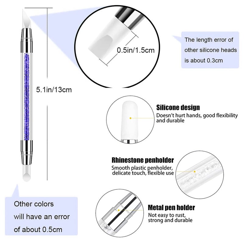NAILWIND Nail Art Acrylic Pen Dual Tipped Silicone Rhinestone Nail Polish Carving Pen Silicone Head Acrylic Handle Nail Art Brushes Manicure DIY Brush Dotting Tools for Home Salon (5 Pcs) - Image 2
