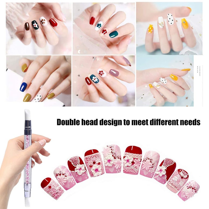 NAILWIND Nail Art Acrylic Pen Dual Tipped Silicone Rhinestone Nail Polish Carving Pen Silicone Head Acrylic Handle Nail Art Brushes Manicure DIY Brush Dotting Tools for Home Salon (5 Pcs) - Image 4