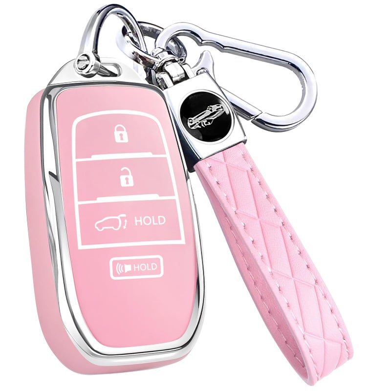 AAWQVRG Key Fob Cover for Toyota - Premium Soft TPU Shell Full Protection Case with Keychain, Fits Grand Highlander Corolla Camry Tundra Prius Sequoia Venza Tacoma 4Runner Rav4 Land Cruiser, Pink 4-Button - Image 2