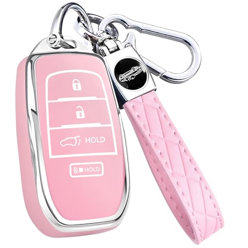 AAWQVRG Key Fob Cover for Toyota - Premium Soft TPU Shell Full Protection Case with Keychain, Fits Grand Highlander Corolla Camry Tundra Prius Sequoia Venza Tacoma 4Runner Rav4 Land Cruiser, Pink 4-Button - Image 1
