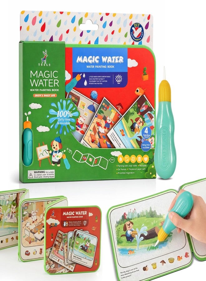 FINEMOE Magic Water Painting Book for Kids with Refillable Water Spotter Pen, Reusable Mess-Free Coloring Activity Book, Travel Toy & Educational Gift for Boys & Girls Age 3 Years+ (Daily Life Theme) - Image 1