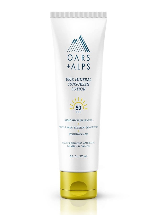 Oars + Alps لوشن واقي من الشمس Oars + Alps بمعامل حماية 50، مدعوم بحمض الهيالورونيك وزبدة الشيا وزيت جوز الهند، مقاوم للماء والعرق، 6 أونصة سائلة - Image 1