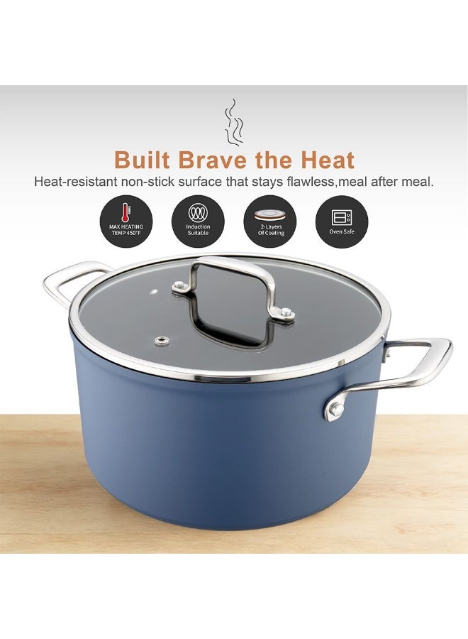 Chef's Delight Crystal 9-Piece Blue Cookware Set, Forged Aluminium Pots Frypan Lids And Shallow Pot For Home Cooking - Image 4