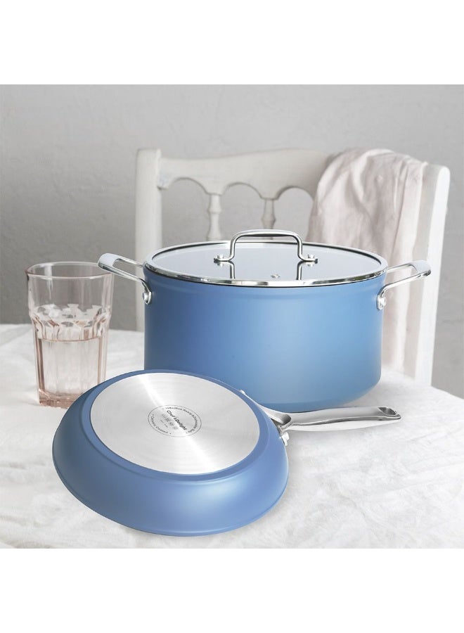 Chef's Delight Crystal 9-Piece Blue Cookware Set, Forged Aluminium Pots Frypan Lids And Shallow Pot For Home Cooking - Image 3
