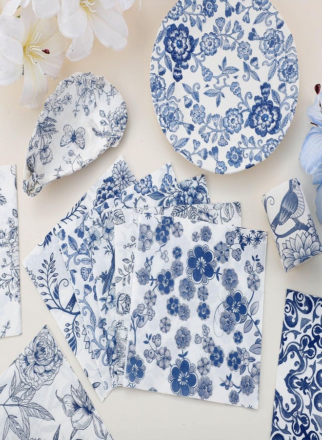 NatNarr 16 Pcs 8 Styles Decoupage Napkins, Blue and White Floral Paper Napkins Chinoiserie Decorative Cocktail Napkin Pretty Printed Cocktail Paper for DIY Crafting Furniture Decor Birthday Party Baby Shower - Image 3