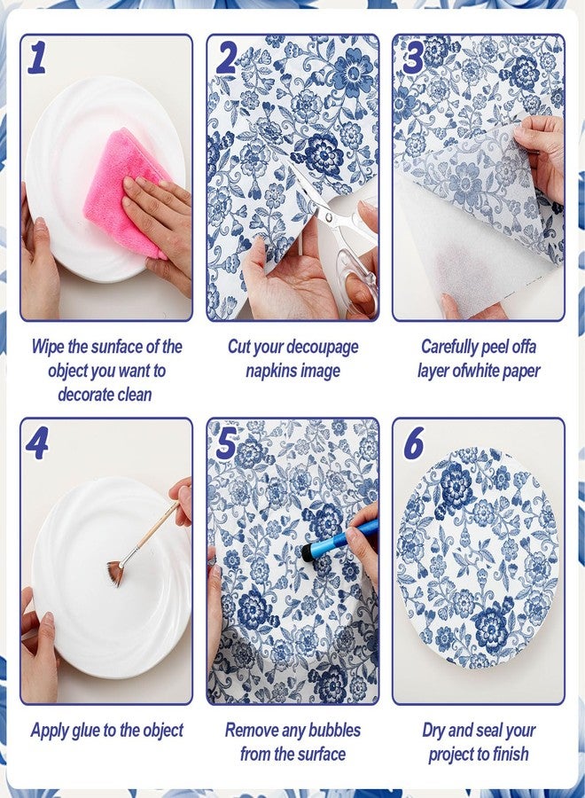 NatNarr 16 Pcs 8 Styles Decoupage Napkins, Blue and White Floral Paper Napkins Chinoiserie Decorative Cocktail Napkin Pretty Printed Cocktail Paper for DIY Crafting Furniture Decor Birthday Party Baby Shower - Image 4