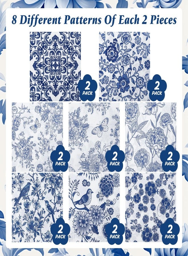 NatNarr 16 Pcs 8 Styles Decoupage Napkins, Blue and White Floral Paper Napkins Chinoiserie Decorative Cocktail Napkin Pretty Printed Cocktail Paper for DIY Crafting Furniture Decor Birthday Party Baby Shower - Image 5