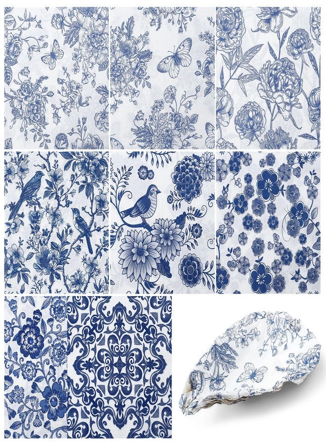 NatNarr 16 Pcs 8 Styles Decoupage Napkins, Blue and White Floral Paper Napkins Chinoiserie Decorative Cocktail Napkin Pretty Printed Cocktail Paper for DIY Crafting Furniture Decor Birthday Party Baby Shower - Image 1