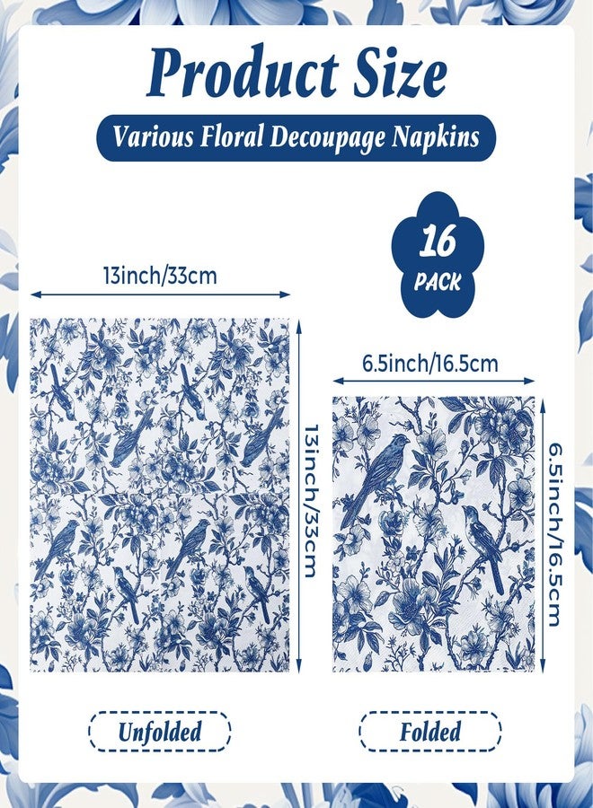NatNarr 16 Pcs 8 Styles Decoupage Napkins, Blue and White Floral Paper Napkins Chinoiserie Decorative Cocktail Napkin Pretty Printed Cocktail Paper for DIY Crafting Furniture Decor Birthday Party Baby Shower - Image 2