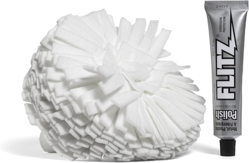 Flitz Buff Ball w 176oz Metal Polish Paste  7in Drill Buffer Polisher Attachment for Any 38in Drill  SelfCooling Washable Polishing Ball to Buff Shine  Protect All Metals Plastics 1 Pack