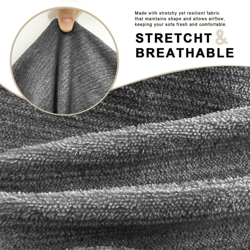 maycelon Recliner Chair Covers 4 Piece Stretch Couch Covers Recliner Slipcovers Couch Furniture Protector with Stripe Jacquard Sofa Cover Washable for Pets (Dark Grey) - Image 4