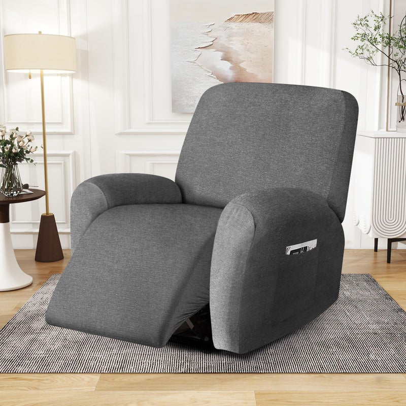 maycelon Recliner Chair Covers 4 Piece Stretch Couch Covers Recliner Slipcovers Couch Furniture Protector with Stripe Jacquard Sofa Cover Washable for Pets (Dark Grey) - Image 2