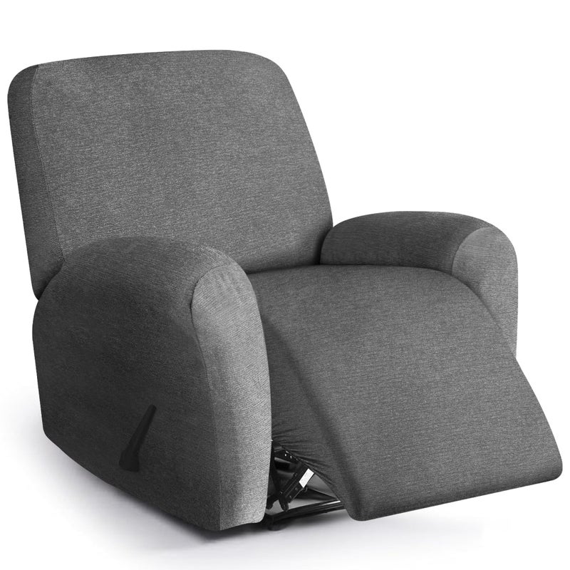 maycelon Recliner Chair Covers 4 Piece Stretch Couch Covers Recliner Slipcovers Couch Furniture Protector with Stripe Jacquard Sofa Cover Washable for Pets (Dark Grey) - Image 1