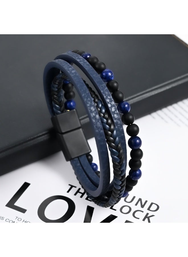 Natural Agate Stone Leather Beaded Bracelets Jewelry Gift For Men Women - Image 1